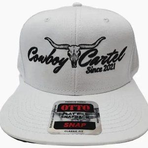 Retro Western Bull Rider Hat Cowboy Cartel Flat Bill Trucker Mesh Snapback White